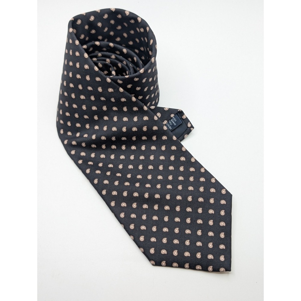 NWT Brooks Brothers Makers Silk Tie Deep Navy Gold White Paisley USA Classic